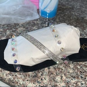 New. FashionNova 5.5 black studded slide